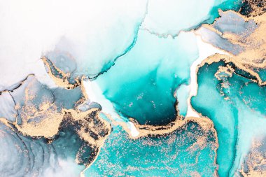 Kağıt üzerinde mermer sıvı mürekkep resminin okyanus mavisi soyut arkaplanı .