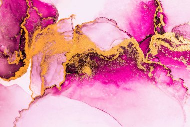 Kağıt üzerinde mermer sıvı mürekkep resminin pembe altın soyut arkaplanı .