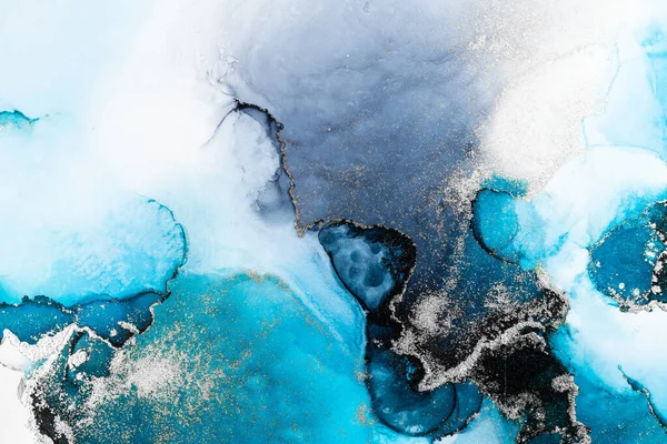 Blaue Silber abstrakten Hintergrund von Marmor flüssige Tinte Kunst Malerei auf Papier . — Stockfoto