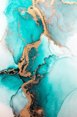 Kağıt üzerinde mermer sıvı mürekkep resminin okyanus mavisi soyut arkaplanı .