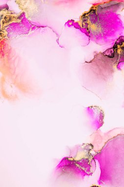 Kağıt üzerinde mermer sıvı mürekkep resminin pembe altın soyut arkaplanı .