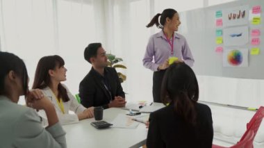 Yetenekli iş kadını takım liderinin iş projesi sunumu