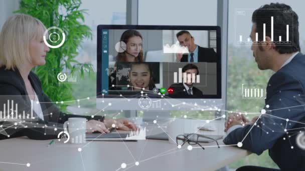 Creatief visueel beeld van zakenmensen in een corporate staff meeting op video call — Stockvideo