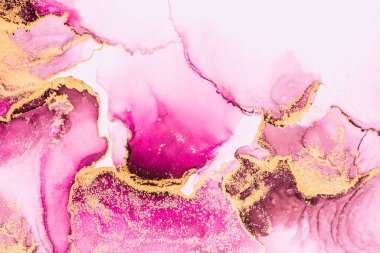 Kağıt üzerinde mermer sıvı mürekkep resminin pembe altın soyut arkaplanı .