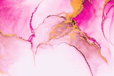 Kağıt üzerinde mermer sıvı mürekkep resminin pembe altın soyut arkaplanı .