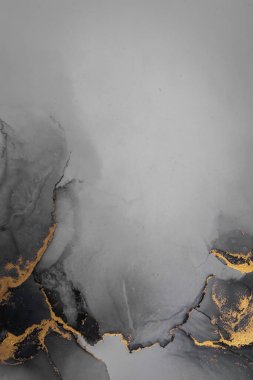 Kağıt üzerinde mermer sıvı mürekkep resminin koyu altın soyut arkaplanı .