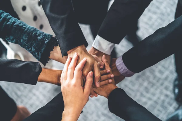 Many happy business people join hands together. — Stock Photo, Image