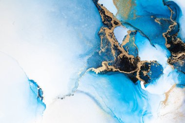 Kağıt üzerinde mermer sıvı mürekkep resminin lüks mavi soyut arkaplanı .