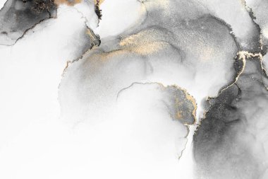 Kağıt üzerinde mermer sıvı mürekkep resminin siyah altın soyut arkaplanı .