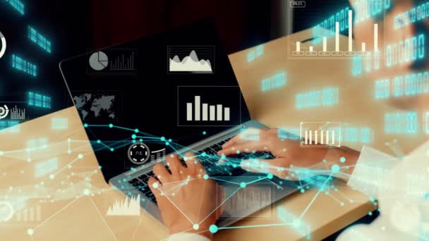 Visual criativo de dados de negócios analisando a tecnologia — Vídeo de Stock