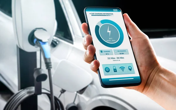 EV charging station for electric car with mobile app display charger status