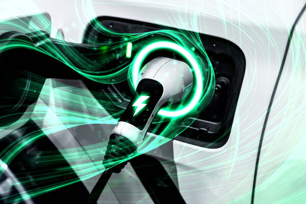 EV зарядная станция для электромобиля в концепции зеленой энергии и экологической энергии