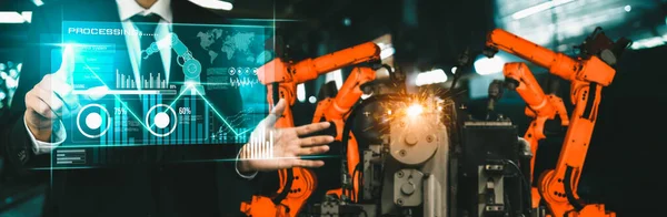 Zaawansowany system ramienia robota dla przemysłu cyfrowego i robotyki fabrycznej — Zdjęcie stockowe