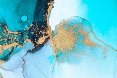 Kağıt üzerinde mermer sıvı mürekkep resminin lüks mavi soyut arkaplanı .