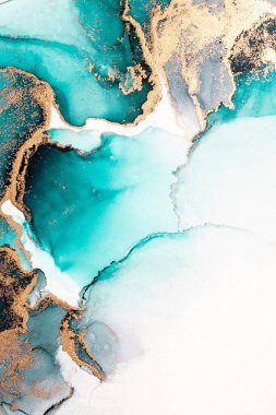 Kağıt üzerinde mermer sıvı mürekkep resminin okyanus mavisi soyut arkaplanı .