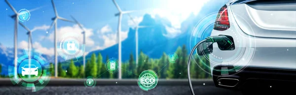 EV laddstation för elbil i begreppet grön hållbar energi — Stockfoto