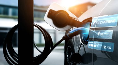 Alternatif yeşil enerji kavramında elektrikli araba şarj istasyonu