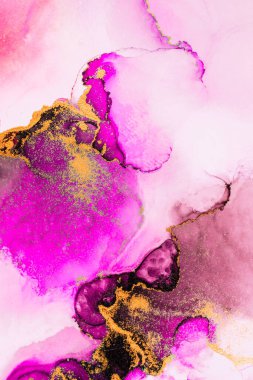 Kağıt üzerinde mermer sıvı mürekkep resminin pembe altın soyut arkaplanı .