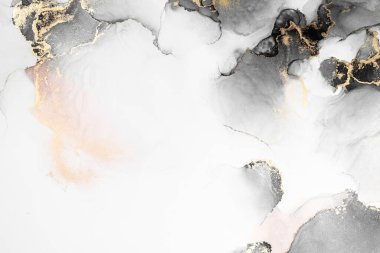 Kağıt üzerinde mermer sıvı mürekkep resminin siyah altın soyut arkaplanı .