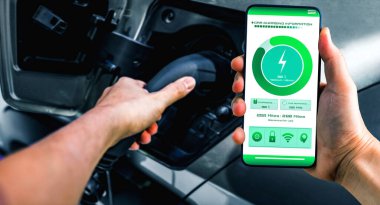Mobil uygulama gösterici şarj durumu olan elektrikli araba için EV şarj istasyonu