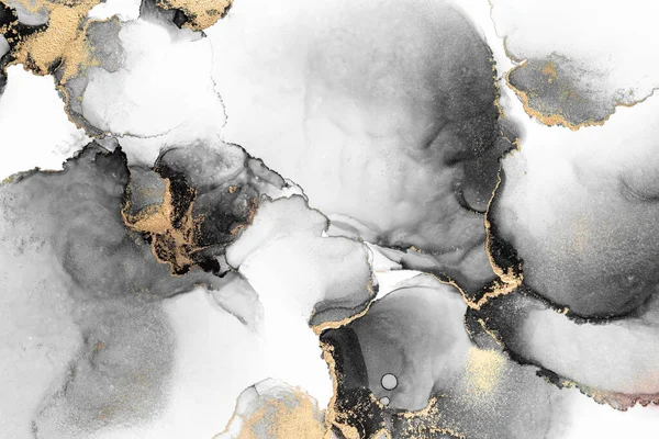 Svart guld abstrakt bakgrund av marmor flytande bläck konst målning på papper . — Stockfoto