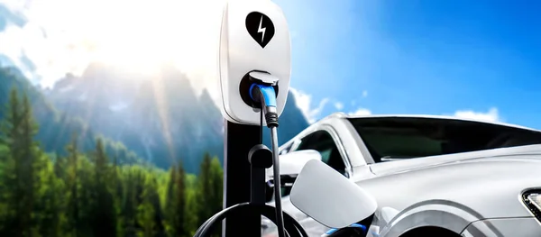EV estación de carga para coche eléctrico en concepto de energía verde y energía ecológica — Foto de Stock