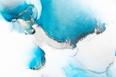 Kağıt üzerinde mermer sıvı mürekkep resminin mavi gümüş soyut arkaplanı .