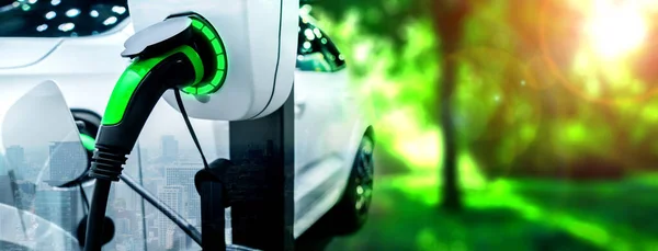 Stazione di ricarica EV per auto elettriche in concetto di energia verde ed eco potenza — Foto Stock