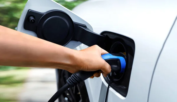 Stazione di ricarica EV per auto elettriche in concetto di energia verde ed eco potenza — Foto Stock