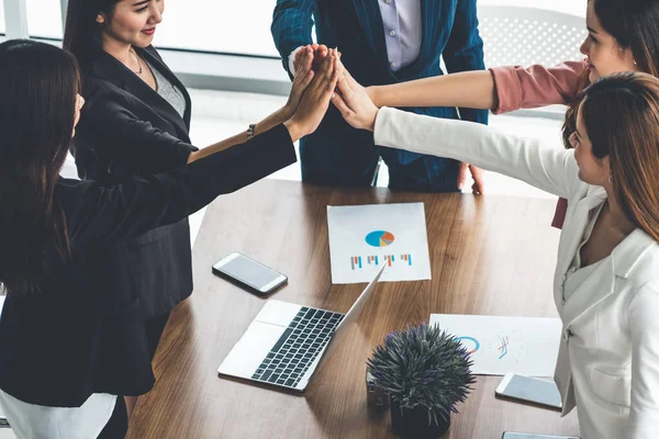 Teamwork businesswomen joining hands in meeting. — Stock Photo, Image