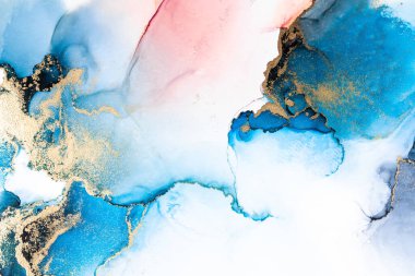 Kağıt üzerinde mermer sıvı mürekkep resminin lüks mavi soyut arkaplanı .