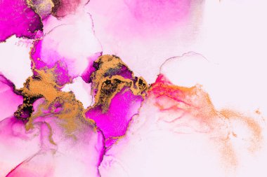 Kağıt üzerinde mermer sıvı mürekkep resminin pembe altın soyut arkaplanı .
