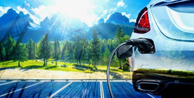 Yeşil enerji ve ekolojik güç kavramında elektrikli araba şarj istasyonu