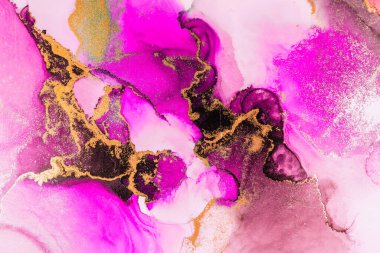 Kağıt üzerinde mermer sıvı mürekkep resminin pembe altın soyut arkaplanı .