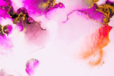 Kağıt üzerinde mermer sıvı mürekkep resminin pembe altın soyut arkaplanı .