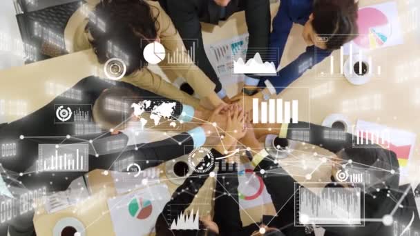 Kreativní vizuální pohled podnikatelů na firemním setkání zaměstnanců — Stock video
