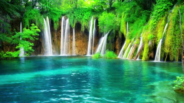 Seamless Loop Cinemagraph vídeo of waterfall landscape in Plitvice Lakes Croácia — Vídeo de Stock