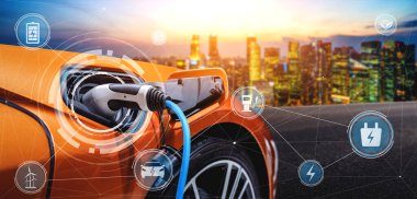 Alternatif yeşil enerji kavramında elektrikli araba şarj istasyonu