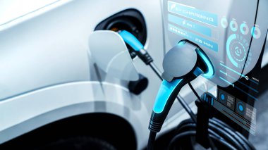 Alternatif yeşil enerji kavramında elektrikli araba şarj istasyonu