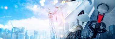 Yeşil enerji ve ekolojik güç kavramında elektrikli araba şarj istasyonu