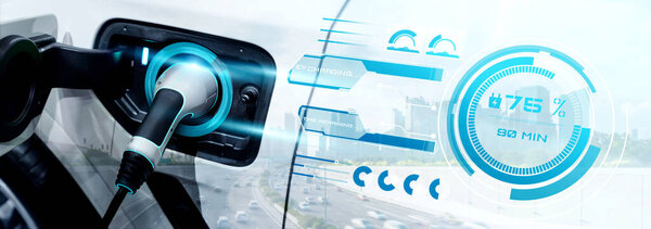 EV зарядная станция для электромобиля в концепции альтернативной зеленой энергии