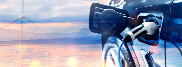 EV зарядная станция для электромобиля в концепции зеленой энергии и экологической энергии