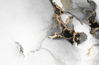 Kağıt üzerinde mermer sıvı mürekkep resminin siyah altın soyut arkaplanı .