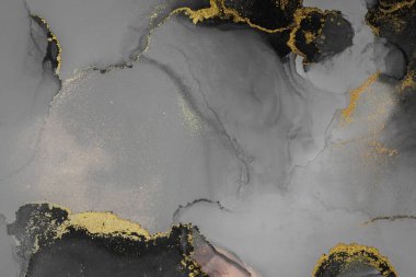 Kağıt üzerinde mermer sıvı mürekkep resminin koyu altın soyut arkaplanı .