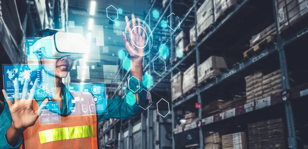 Future virtual reality technology for innovative VR warehouse management — Stock Photo, Image