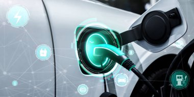 Alternatif yeşil enerji kavramında elektrikli araba şarj istasyonu