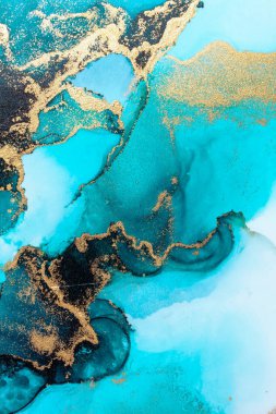 Kağıt üzerinde mermer sıvı mürekkep resminin lüks mavi soyut arkaplanı .