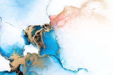 Kağıt üzerinde mermer sıvı mürekkep resminin lüks mavi soyut arkaplanı .