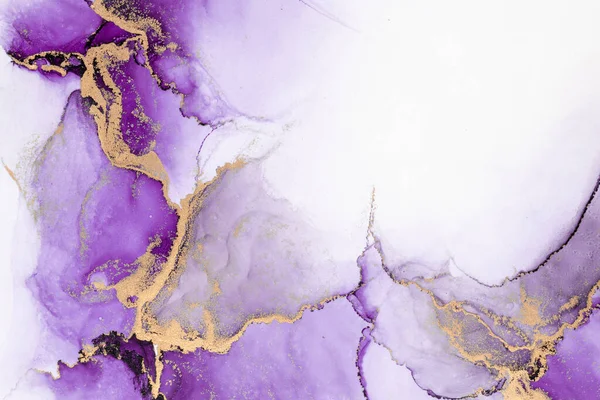Purple gold abstract background of marble liquid ink art painting on paper .