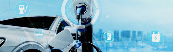 EV зарядная станция для электромобиля в концепции альтернативной зеленой энергии